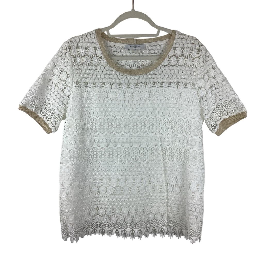 Gerard Darel Vivier Cotton Floral Lace Short Sleeve Top